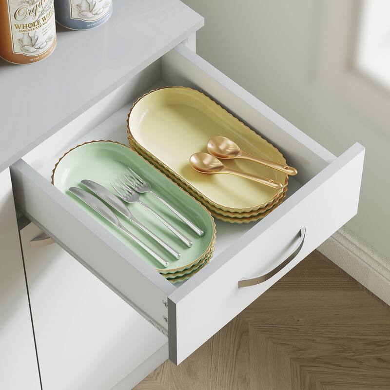 HOMCOM 71" Freestanding Kitchen Buffet Hutch Cupboard with 6 Doors, 3 Adjustable Shelves, and 1 Drawer, White