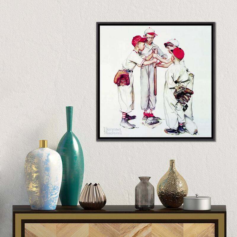 iCanvas "Choosing up (Four Sporting Boys, Baseball)" by Norman Rockwell Framed