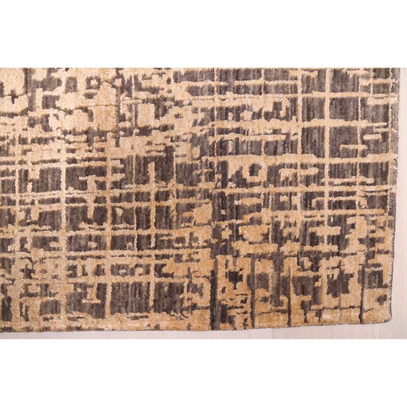 ECARPETGALLERY Hand-knotted Legacy Beige, Dark Grey Silk, Wool Rug - 2'6 x 10'2