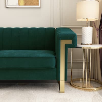 Velvet 3-Seater Sofa Living Room Couch Sofa with Deep Striped Tufting Sofa