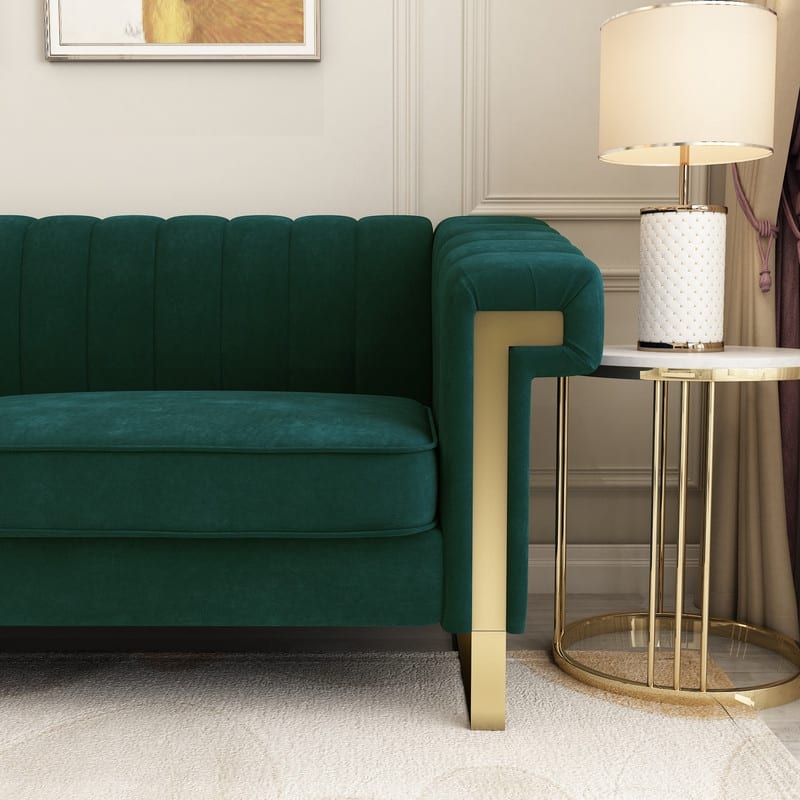 Velvet 3-Seater Sofa Living Room Couch Sofa with Deep Striped Tufting Sofa