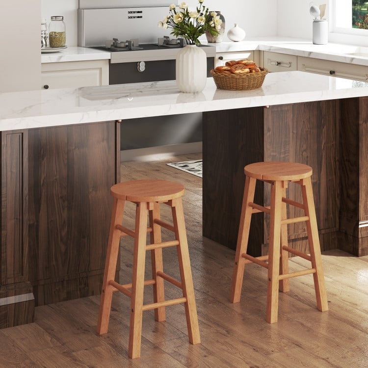 Natural Eucalyptus Wood 24 inches Bar Stools Set of 2 with Footrest for Patio and Counter - 12" x 13" x 24"
