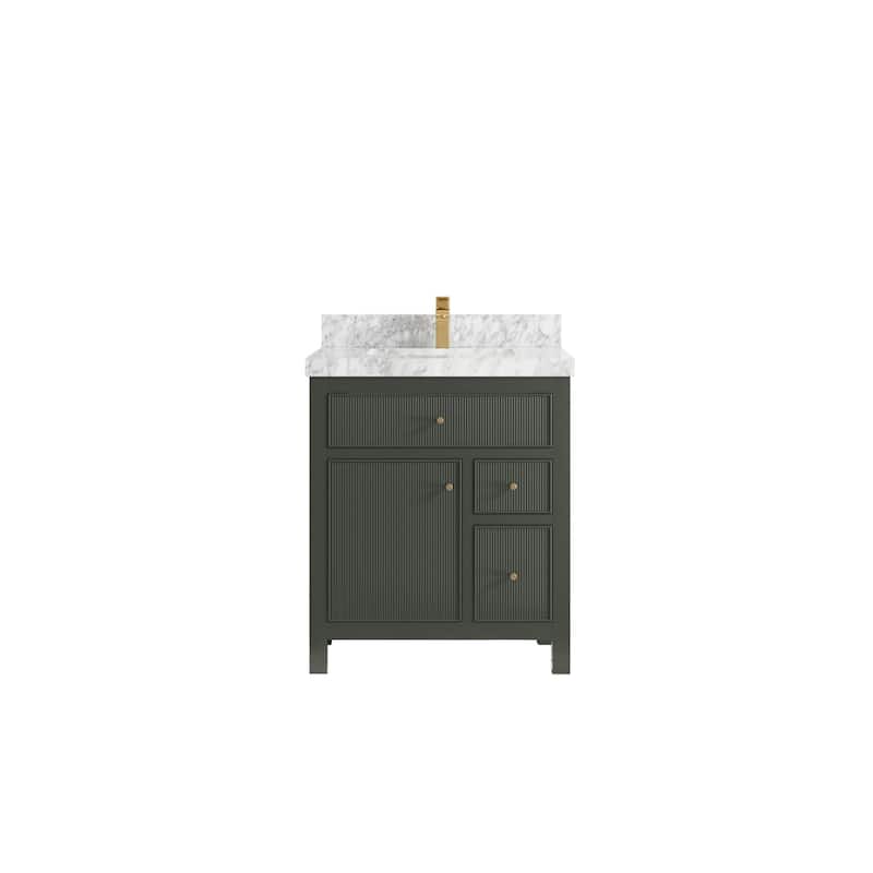 Willow Collections 30 in W x 22 in D Sonoma Free Standing Reeded Single Sink Bathroom Vanity with Countertop - 2" Carrara Marble - Pewter Green