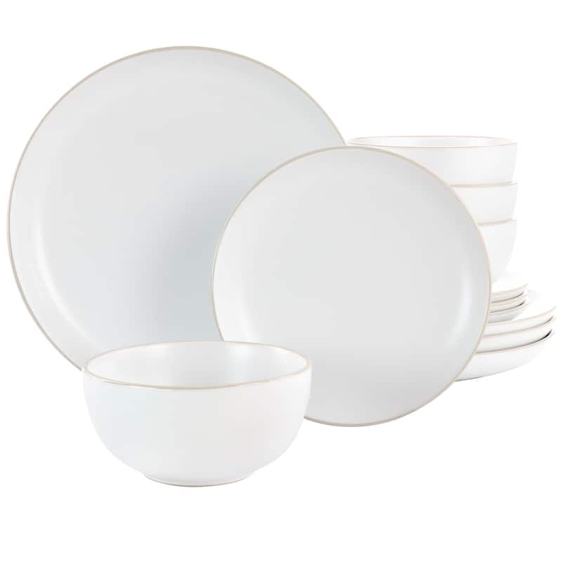 Gibson Home Rockaway 12 Piece Stoneware Dinnerware Set in White - 12 Pieces - 12 Pieces