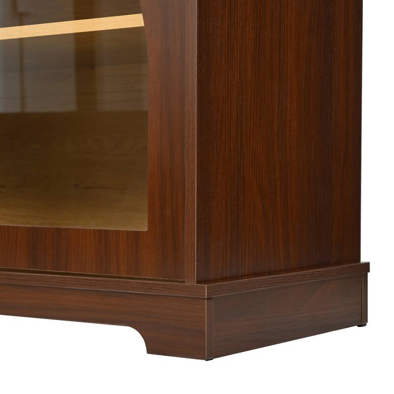 Farmhouse TV Stand for TVs up to 70" with Semi-Arched Glass Doors, Two-Tone Media Console with Adjustable Shelves