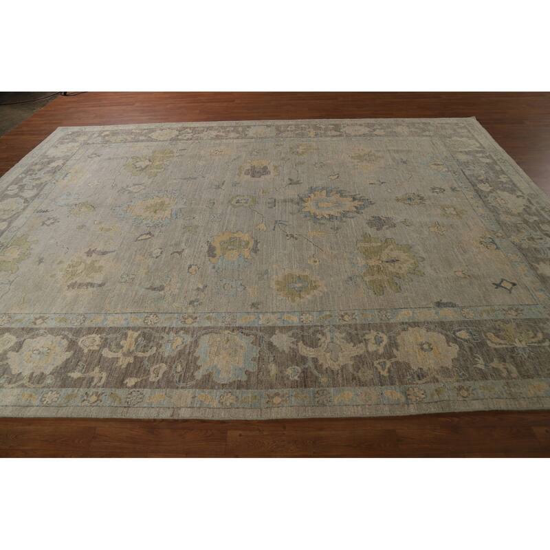 Vegetable Dye Oushak Turkish Area Rug Hand-Knotted Grey Wool Carpet - 8'10" x 11'10"