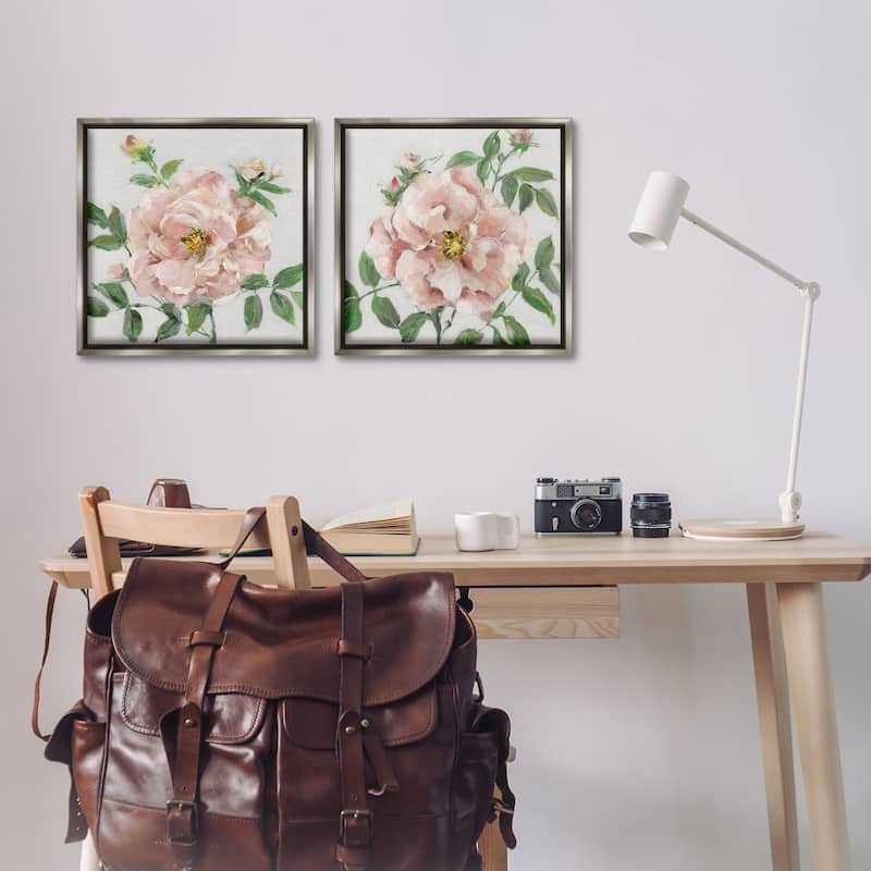 Stupell Soft & Subtle Peonies Framed Floater Canvas Wall Art Design By Sally Swatland (Set of 2)