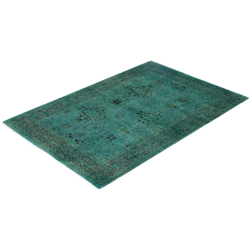 Overdyed One-of-a-Kind Hand-Knotted Area Rug - Green - 4' 2" x 6' 3"