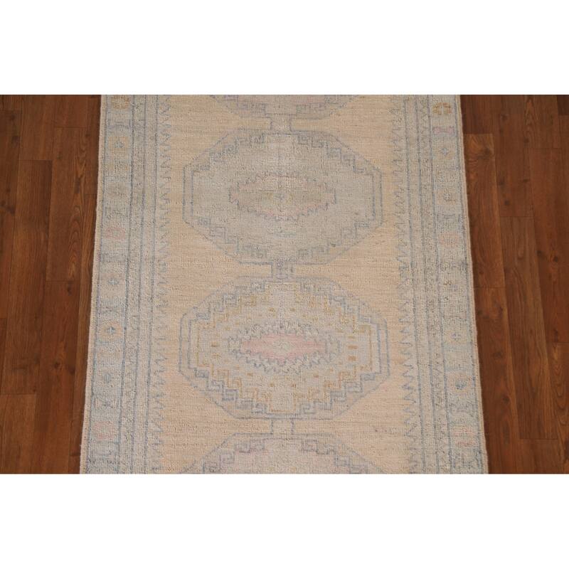 Vegetable Dye Oushak Oriental Runner Rug Handmade Wool Carpet - 3'0"x 9'7"
