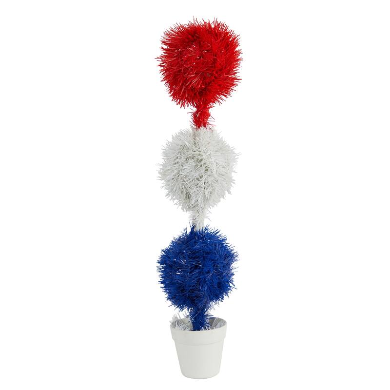 Topiary Plant with Lights - 2ft Red White Blue Artificial Tree Decor