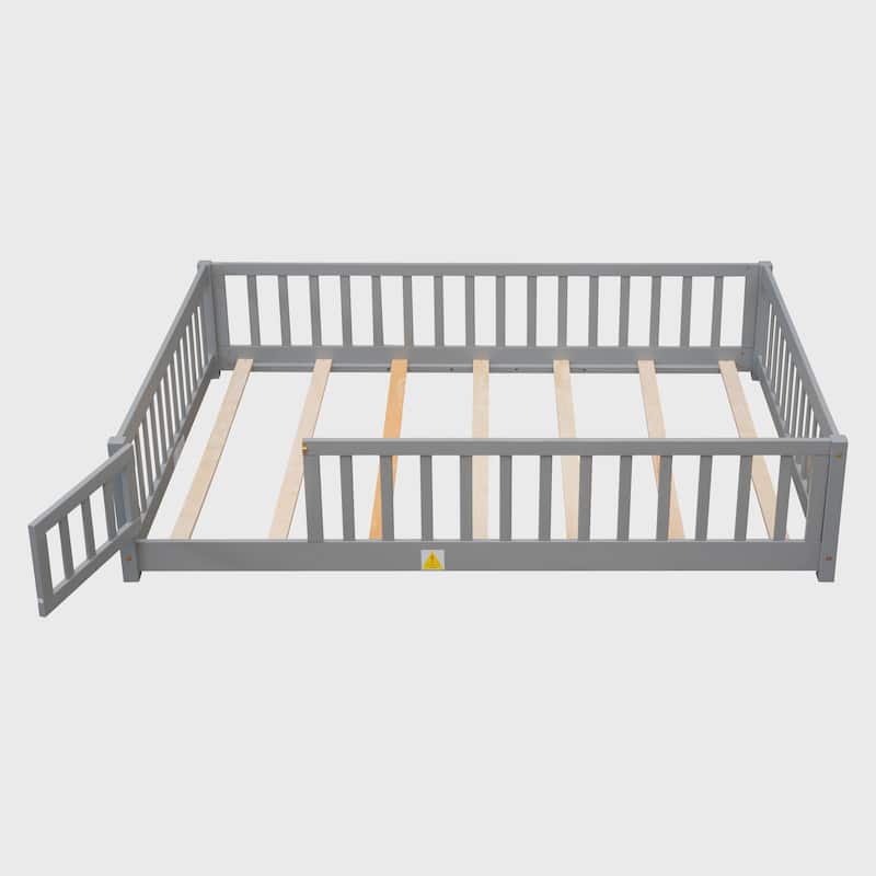 Full size Floor Platform Bed with Fence and Door
