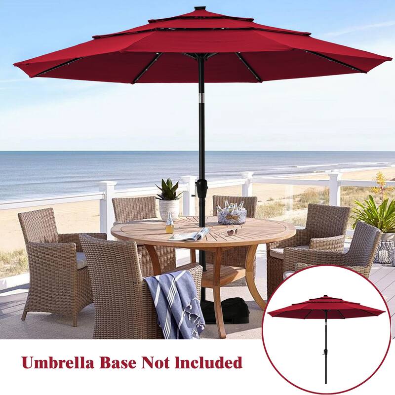Clihome 11-Ft Patio UV Protection Market Umbrella With LED Lights