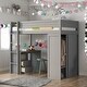 preview thumbnail 12 of 18, Wood Twin Size Loft Bed with Wardrobes and 2-Drawer Desk with Cabinet,White