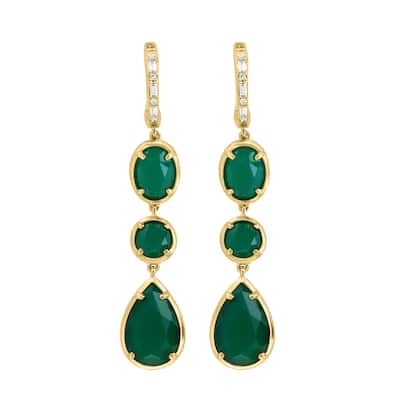 EFFY 14K Yellow Gold Diamond Green Onyx Draped Earrings