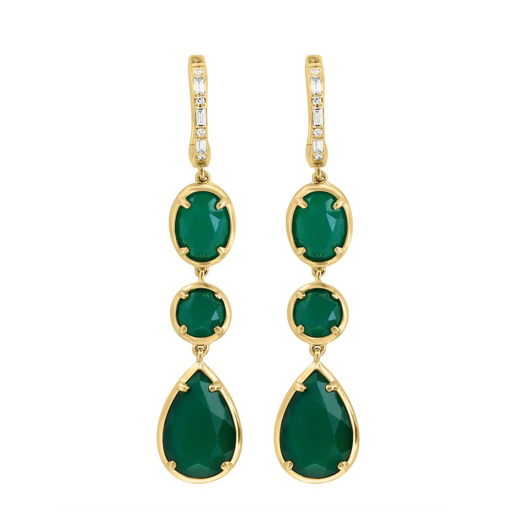 EFFY 14K Yellow Gold Diamond Green Onyx Draped Earrings