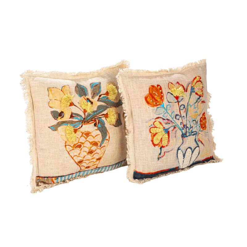 Cotton Slub Pillows with Flowers in Vase
