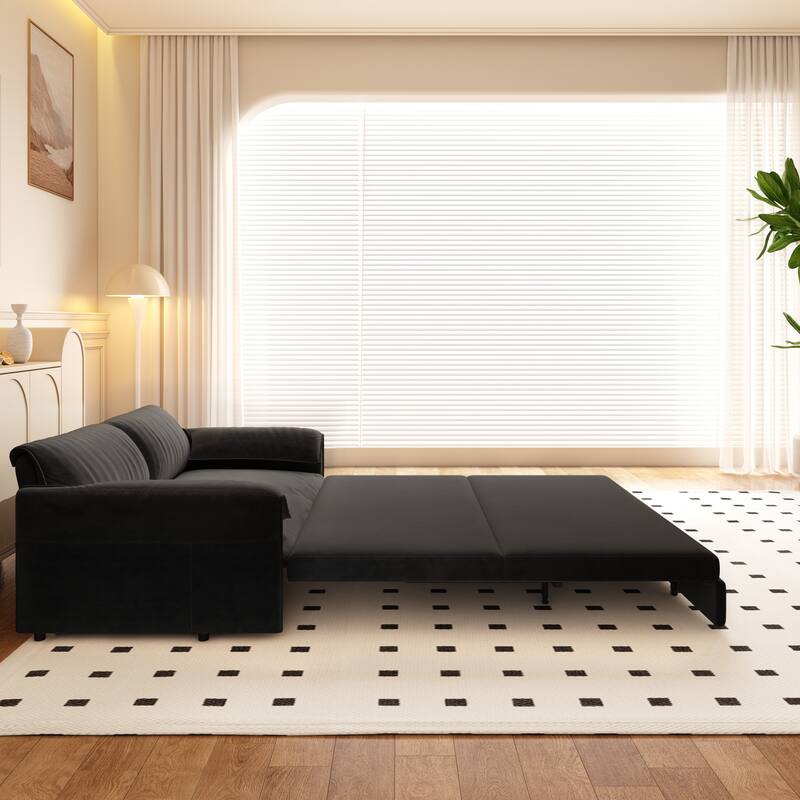 66" 3-in-1 Convertible Sleeper Velvet Sofa Bed with Side Storage