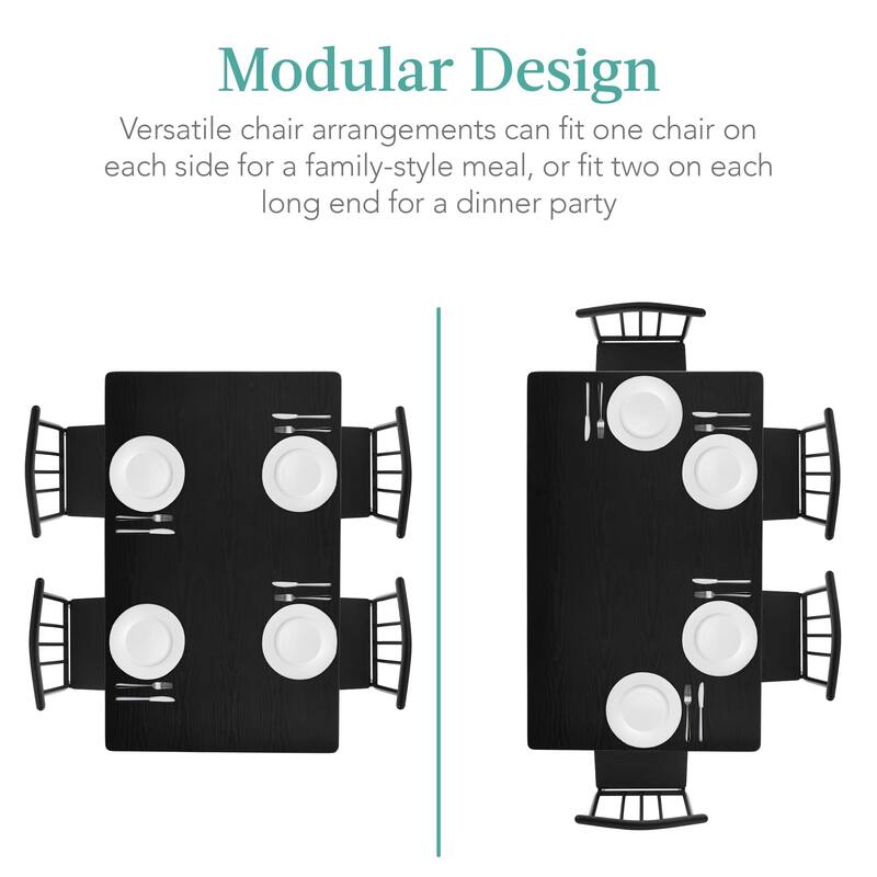 5-Piece Metal and Wood Indoor Modern Rectangular Dining Table Set for Kitchen, Dining Room, Dinette, Breakfast Nook w/ 4 Chairs