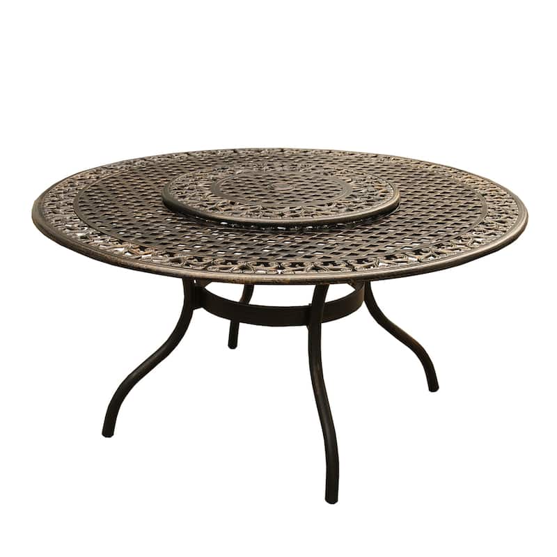 Outdoor Mesh Lattice 59 inch Round Dining Table with Lazy Susan - N/A
