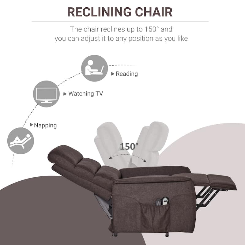 Brown Power Lift Massage Recliner Chair with Adjustable Backrest and Dual Remote Control