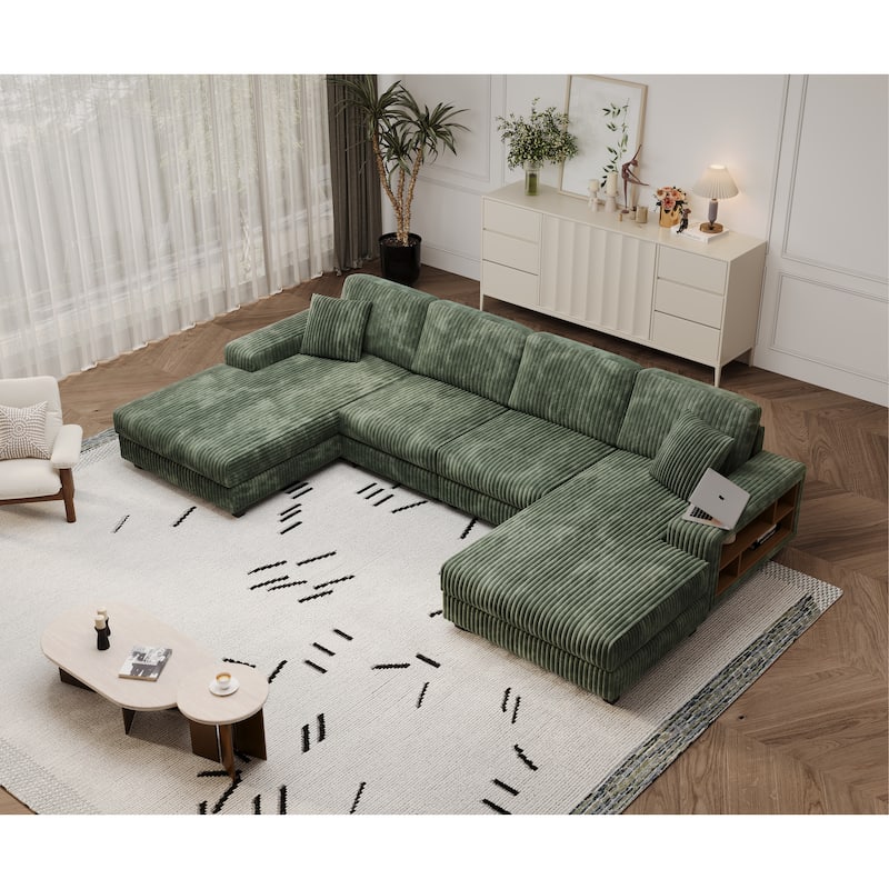 Corduroy Fabric Convertible Sleeper Sofa with Side Shelves