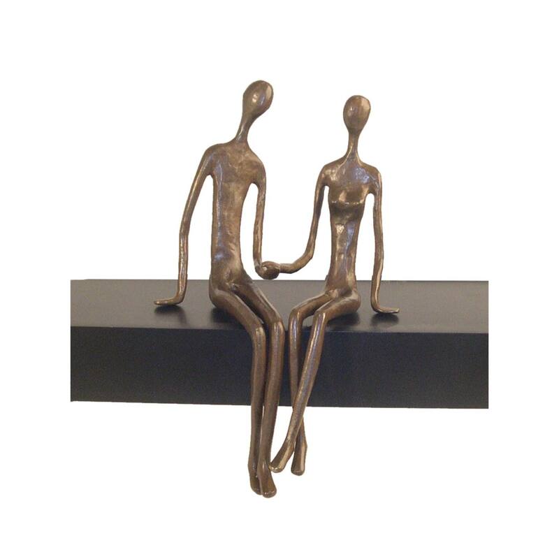 Handcrafted Sitting Couple Figurine - 9.5" - Bronze