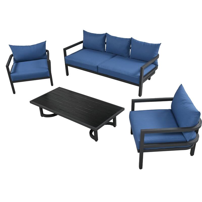 4-Piece Outdoor Steel Sofa Set for 4, Waterproof, Anti-Rust & UV-Resistant.