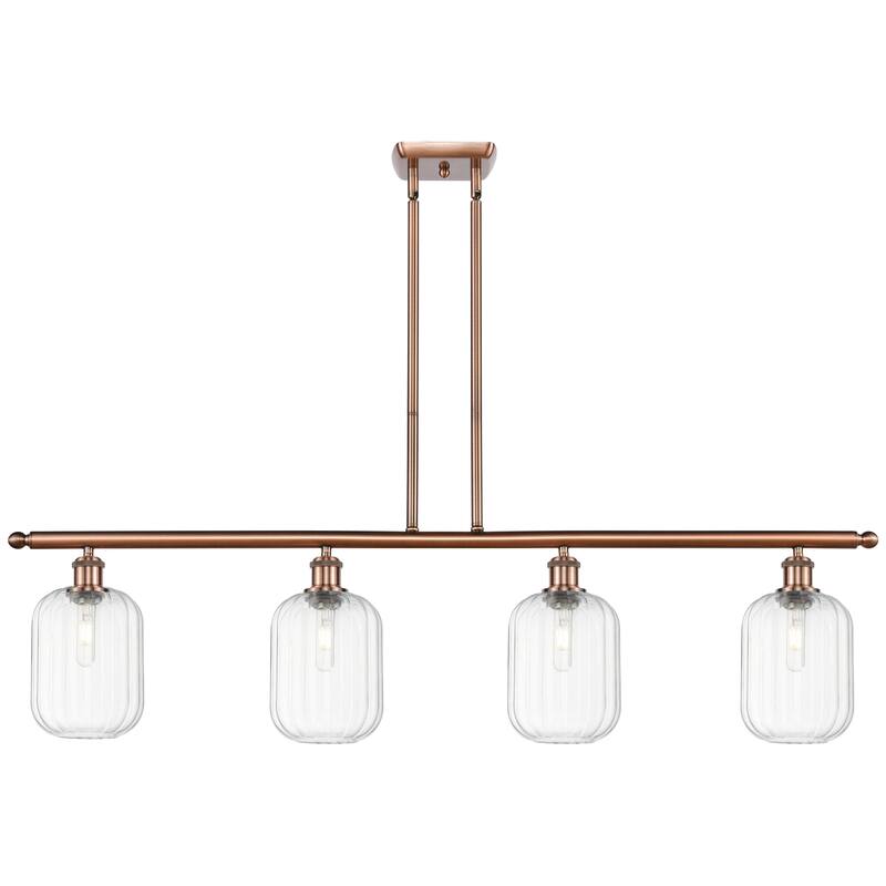 Innovations Lighting Endless Possibilities Ballston - Preston - 4 Light 48" Jar Shade Stem Hung Island Light - Clear/Antique Copper