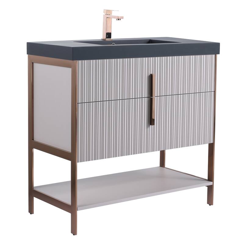 Fine Fixtures Serenity Modern Bathroom Vanity with Black Gel Acrylic Top