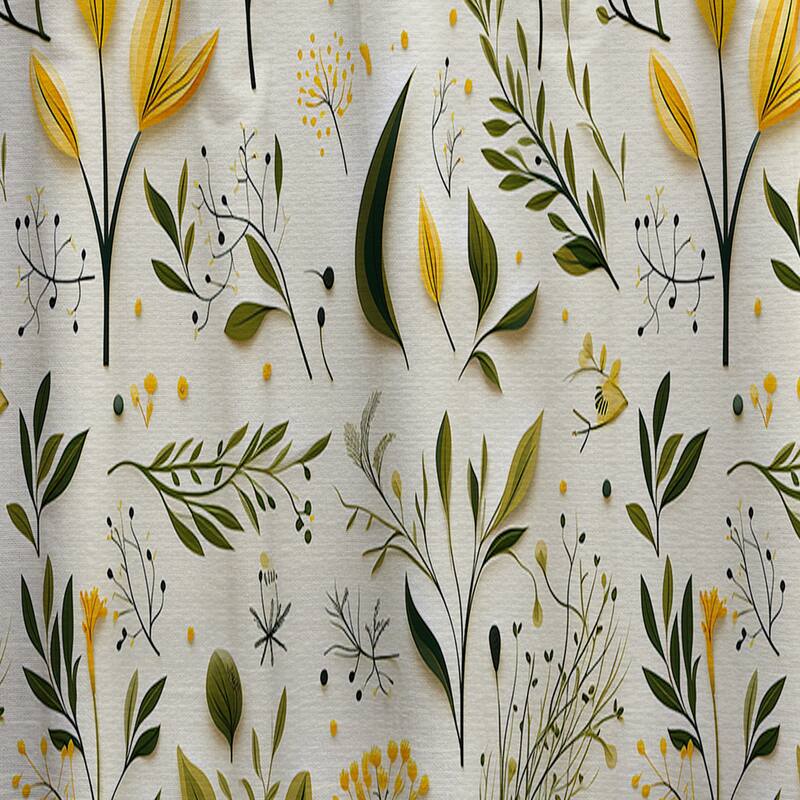 Designart "Yellow And Green Floral Simplicity" Floral Printed Art Curtain For Bedroom