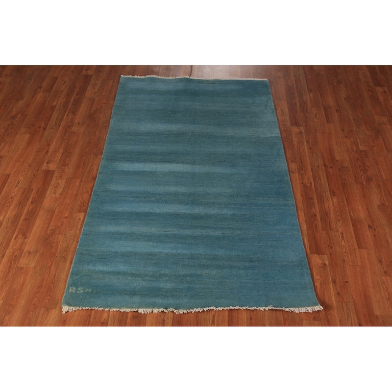 Light Blue Gabbeh Modern Rug Handmade Wool Carpet - 3'9" x 6'0"