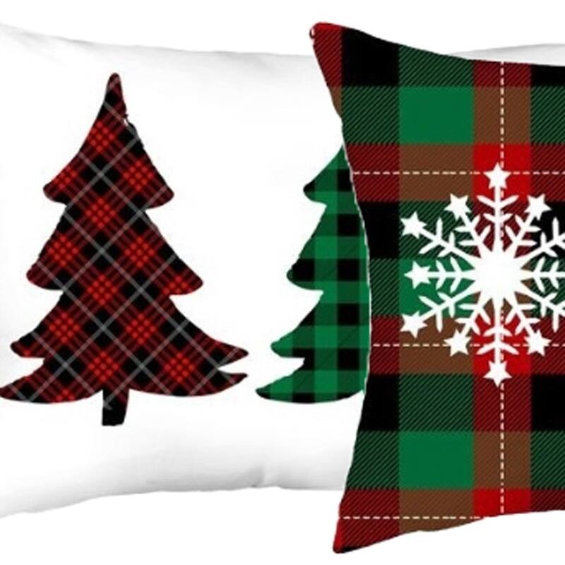 HomeRoots Set of 2 Christmas Plaid Lumbar Decorative Pillow Covers