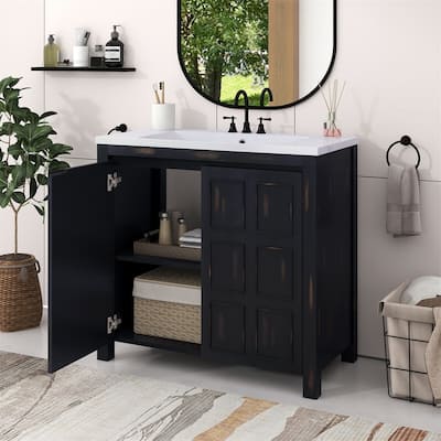 Merax 36" Retro Espresso Bathroom Vanity with Single Sink