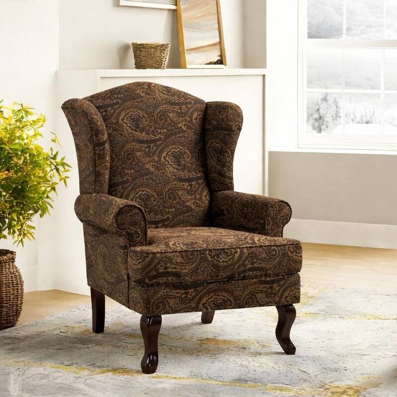 Classic Wingback Accent Chair for Living Room - 1-Piece - Cranberry/ Linen
