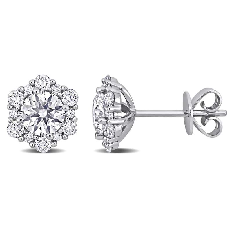 Miadora 1 2/5ct TDW Diamond Halo Stud Earrings in 14k White Gold