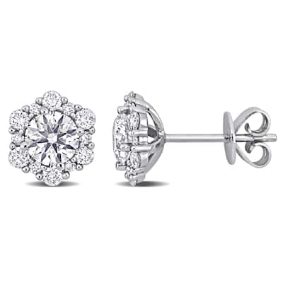 Miadora 1 2/5ct TDW Diamond Halo Stud Earrings in 14k White Gold