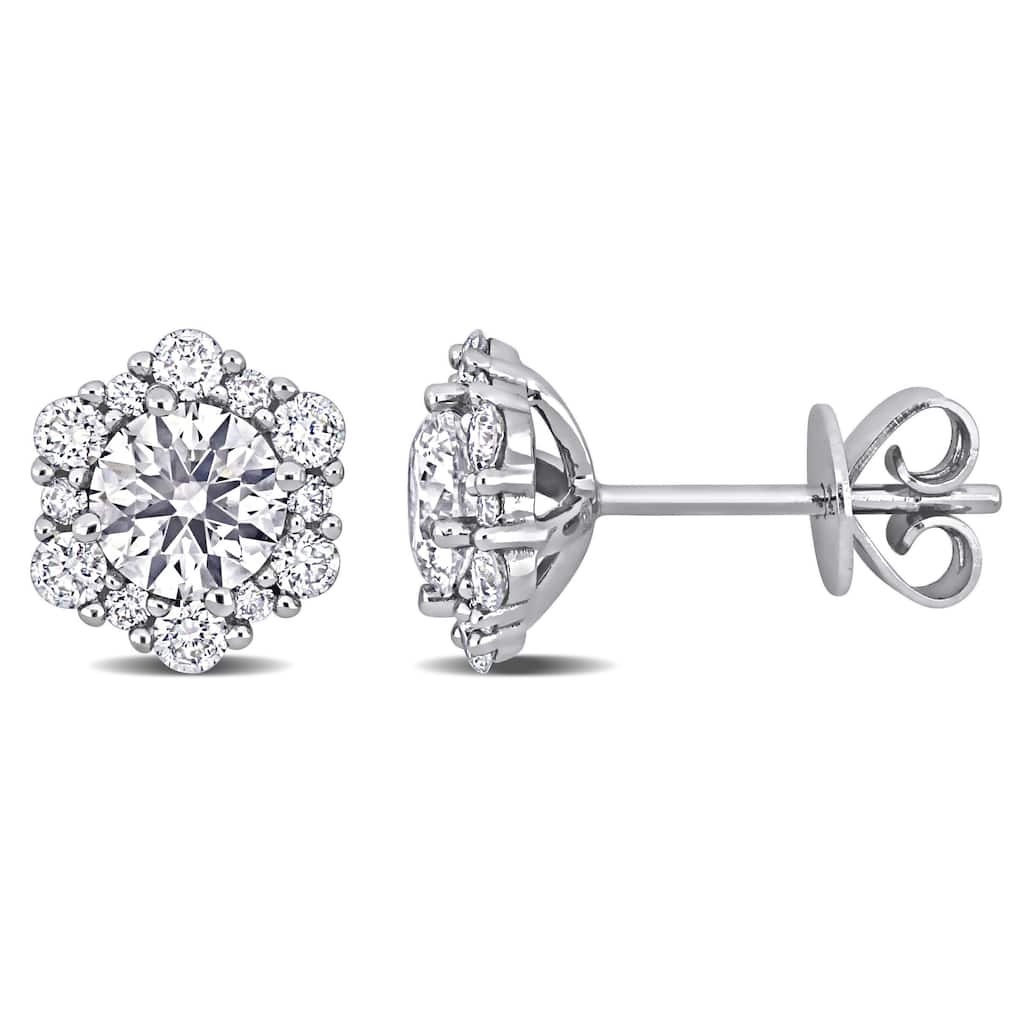 Miadora 1 2/5ct TDW Diamond Halo Stud Earrings in 14k White Gold