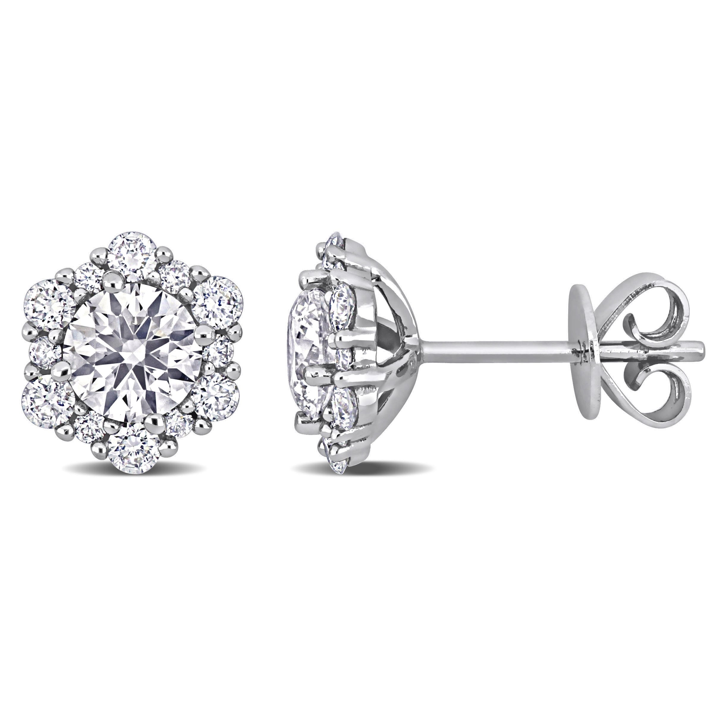 Miadora 1 2/5ct TDW Diamond Halo Stud Earrings in 14k White Gold