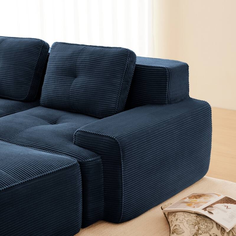 117.3" Minimalist Corduroy Modular Sectional Sofa with Ottomans for Living Room