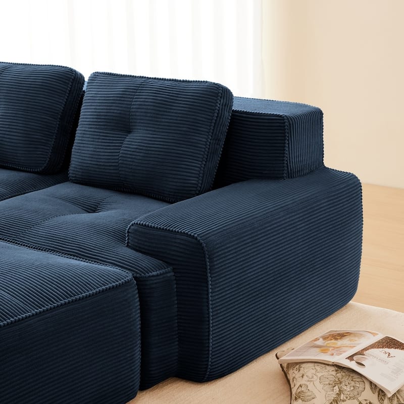 L-Shaped Premium Modular Corduroy Sectional Sofa with Movable Ottoman