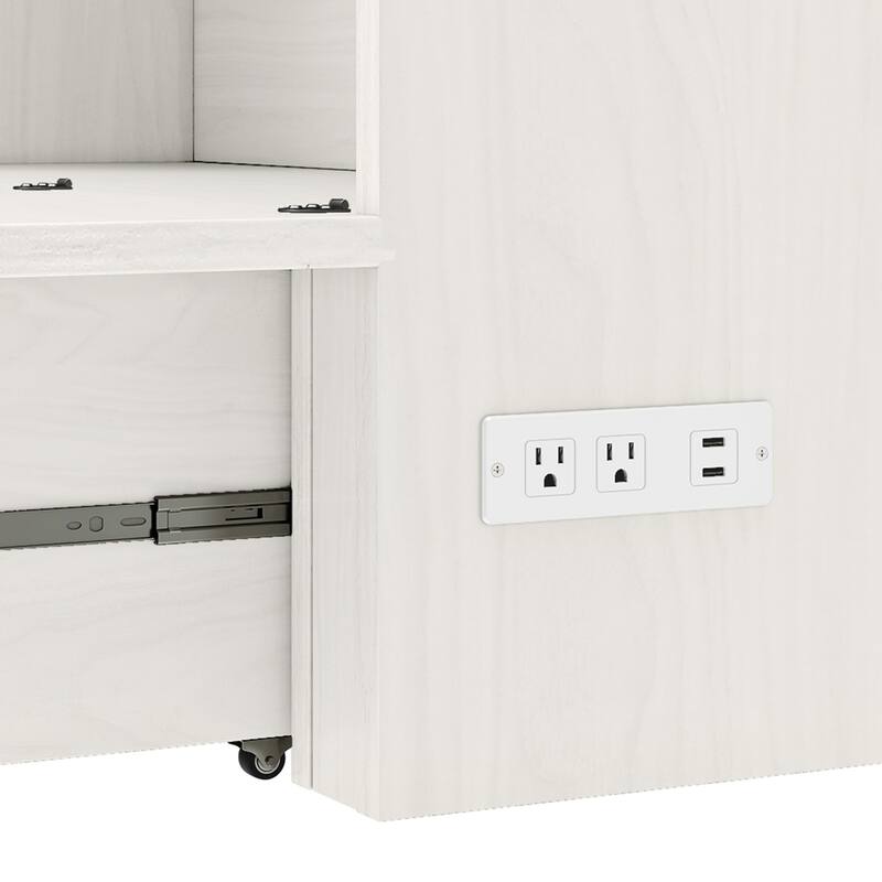 Moasis Farmhouse Full Size Murphy Bed Cabinet with Charging Station, Large Storage Drawer