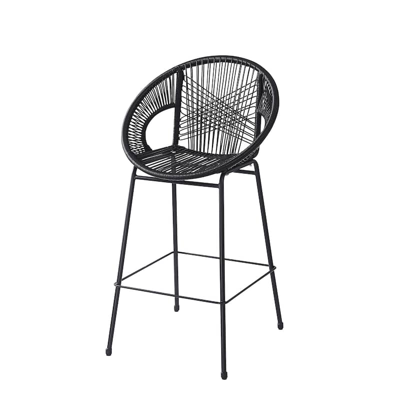 Ferrara Outdoor Patio Green Faux Wicker Barstool, Set of 2