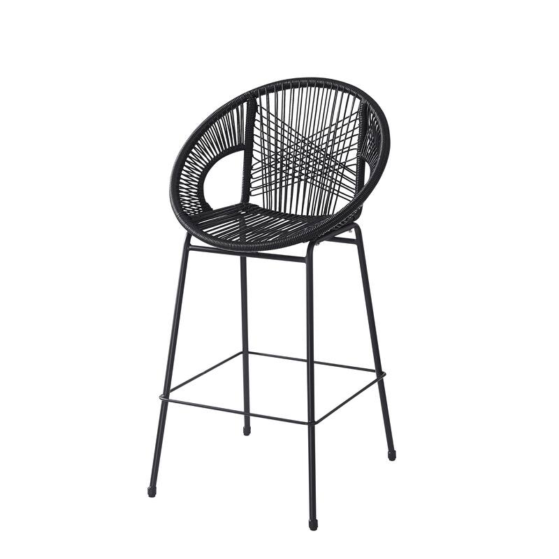 Roomfitters Ferrara Outdoor Faux Wicker Barstools with Metal Frame, Modern Patio Seating, Set of 2