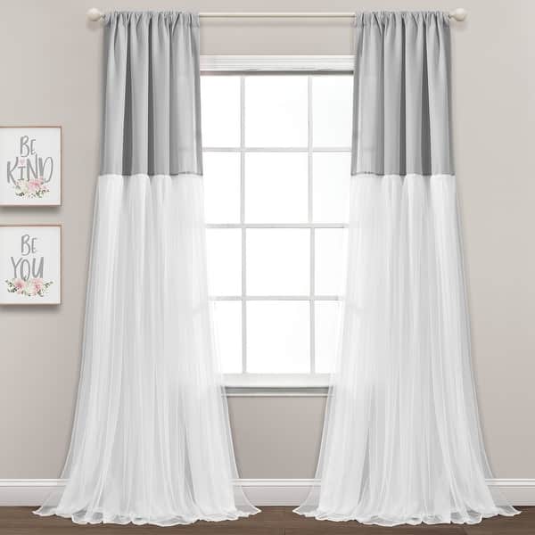 slide 2 of 11, Lush Decor Tulle Skirt Colorblock Window Curtain Panel Pair - 84" x 40" 84 Inches - Light Gray & White