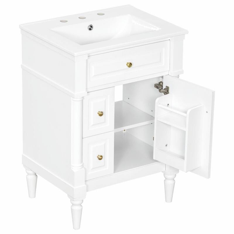 36" Bathroom Vanity with Sink, Freestanding Bathroom Cabinet with Ceramic Basin, Flip Drawer
