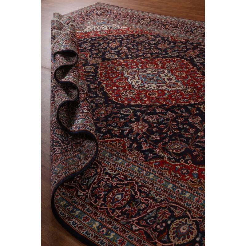 Vintage Traditional Kashan Persian Wool Area Rug Hand-knotted Carpet - 9'11" x 13'1"