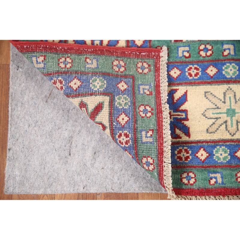 Hand Knotted Oriental 100% Wool Carpet Traditional Geometric Red Kazak Area Rug - 9' 7'' X 6' 7''