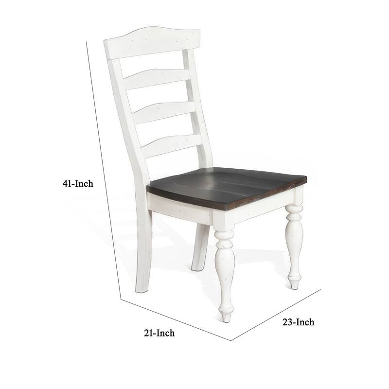 Orso Set of 2 Dining Chairs, Ladderback Design, White and Dark Brown Mindi Wood