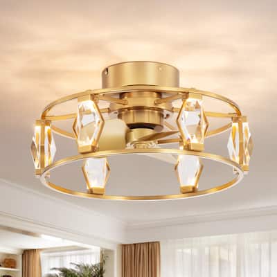 20.8" Flush Mount Crystal Ceiling Fan with Dimmable LED Light and Remote