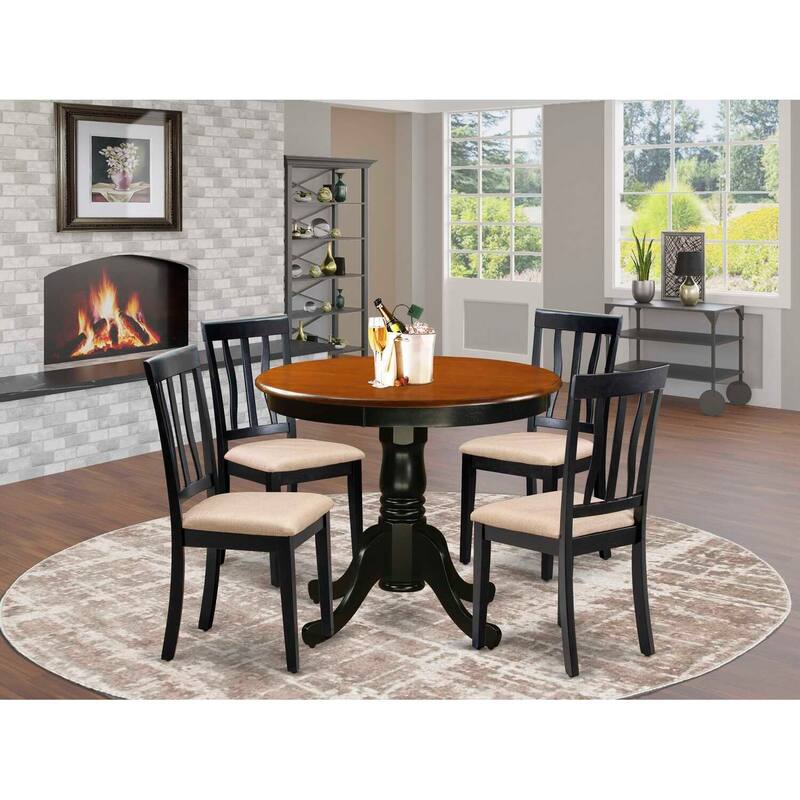 5-Piece Round Black Finish Solid Wood Top Dining table with 4 Chairs with
